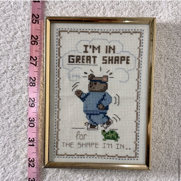 SOLD-Vintage Handmade Needlepoint Workout Bear Art - Picture 8 of 9